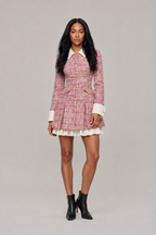 Xandra - mini jurk met tweed blazerlook, ruitpatroon en goudkleurige knopen