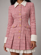 Xandra - mini jurk met tweed blazerlook, ruitpatroon en goudkleurige knopen