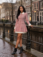 Xandra - mini jurk met tweed blazerlook, ruitpatroon en goudkleurige knopen