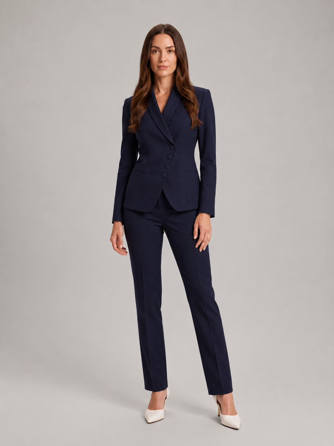 Yolanthe - dames pak met asymmetrische blazer en rechte broek voor kantoor