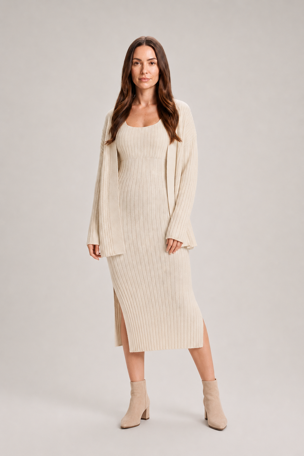 Zaide - dames vest met halterrokpak, gebreide set voor de herfst