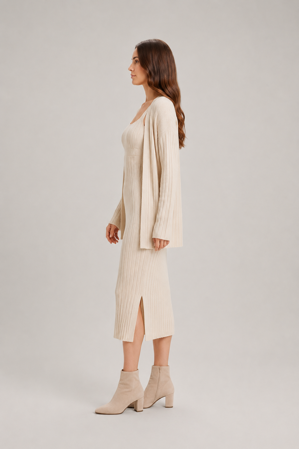 Zaide - dames vest met halterrokpak, gebreide set voor de herfst