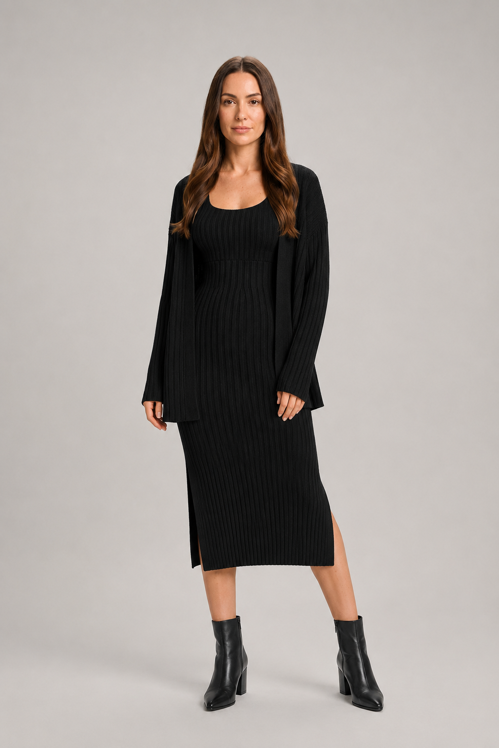 Zaide - dames vest met halterrokpak, gebreide set voor de herfst