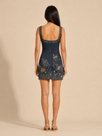 Giuletta - Saffierblauwe dames mini jurk met glitter en zijsplit