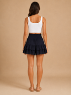 Pietra - Dames zomerrok met kant, ruches en elastische taille
