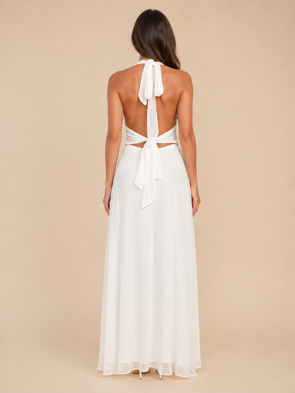 Qelina - Dames halter maxi-jurk met open rug en split