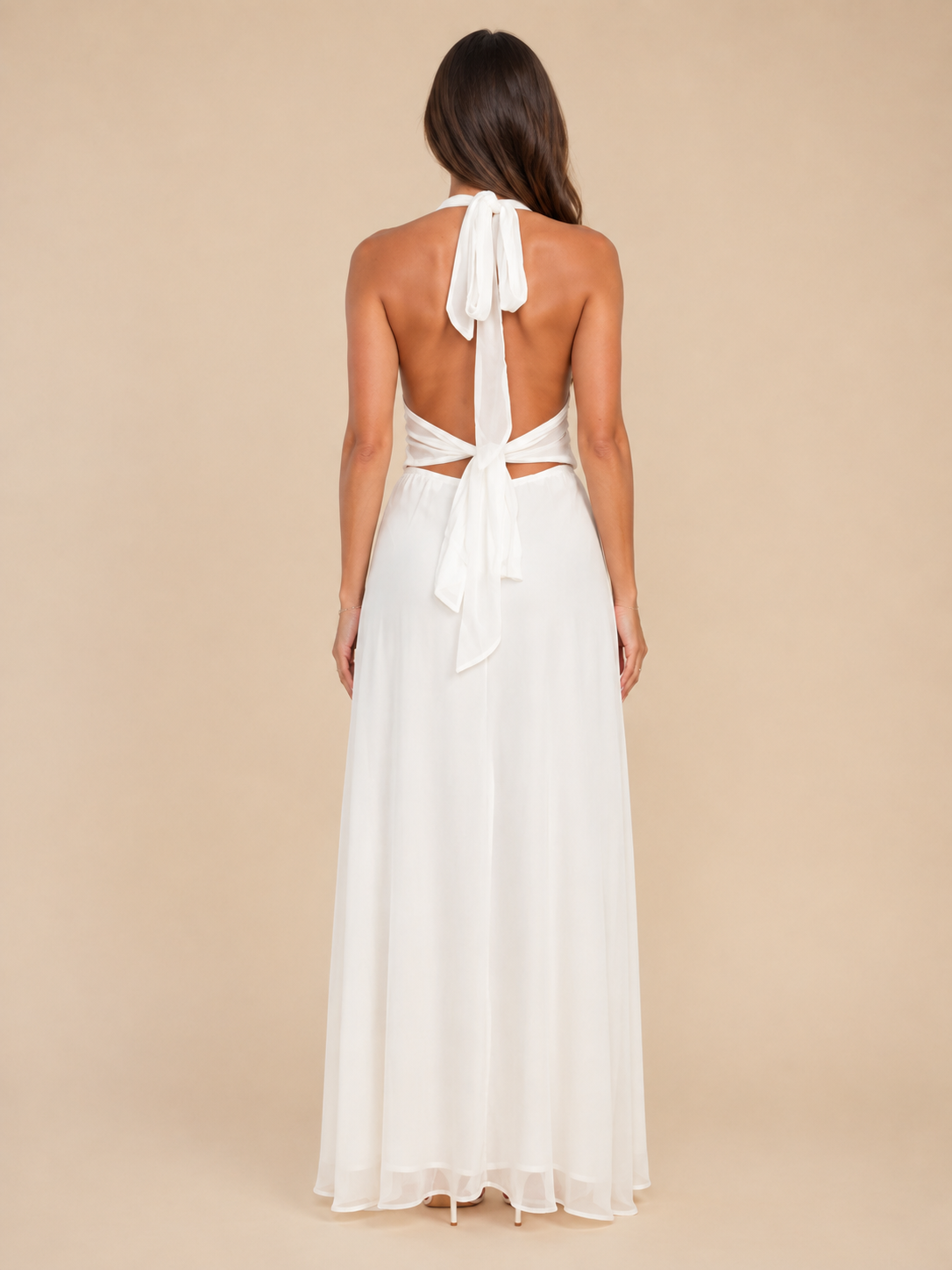 Qelina - Dames halter maxi-jurk met open rug en split