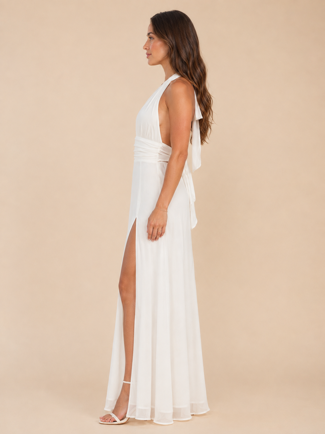 Qelina - Dames halter maxi-jurk met open rug en split