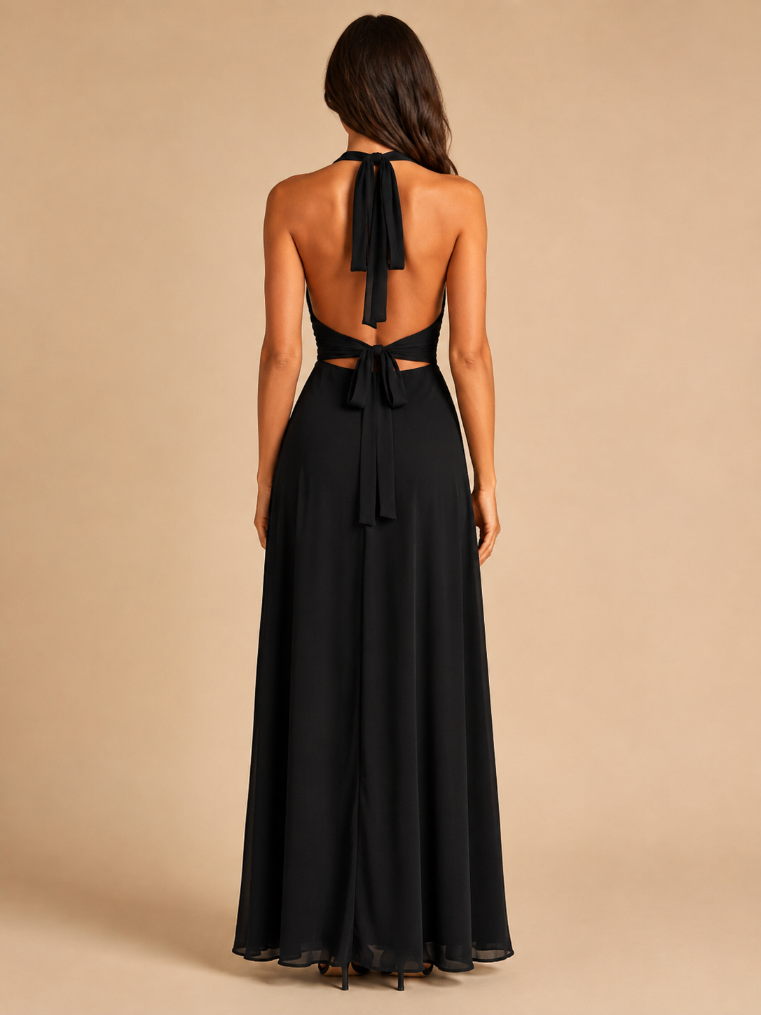 Qelina - Dames halter maxi-jurk met open rug en split
