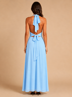 Qelina - Dames halter maxi-jurk met open rug en split