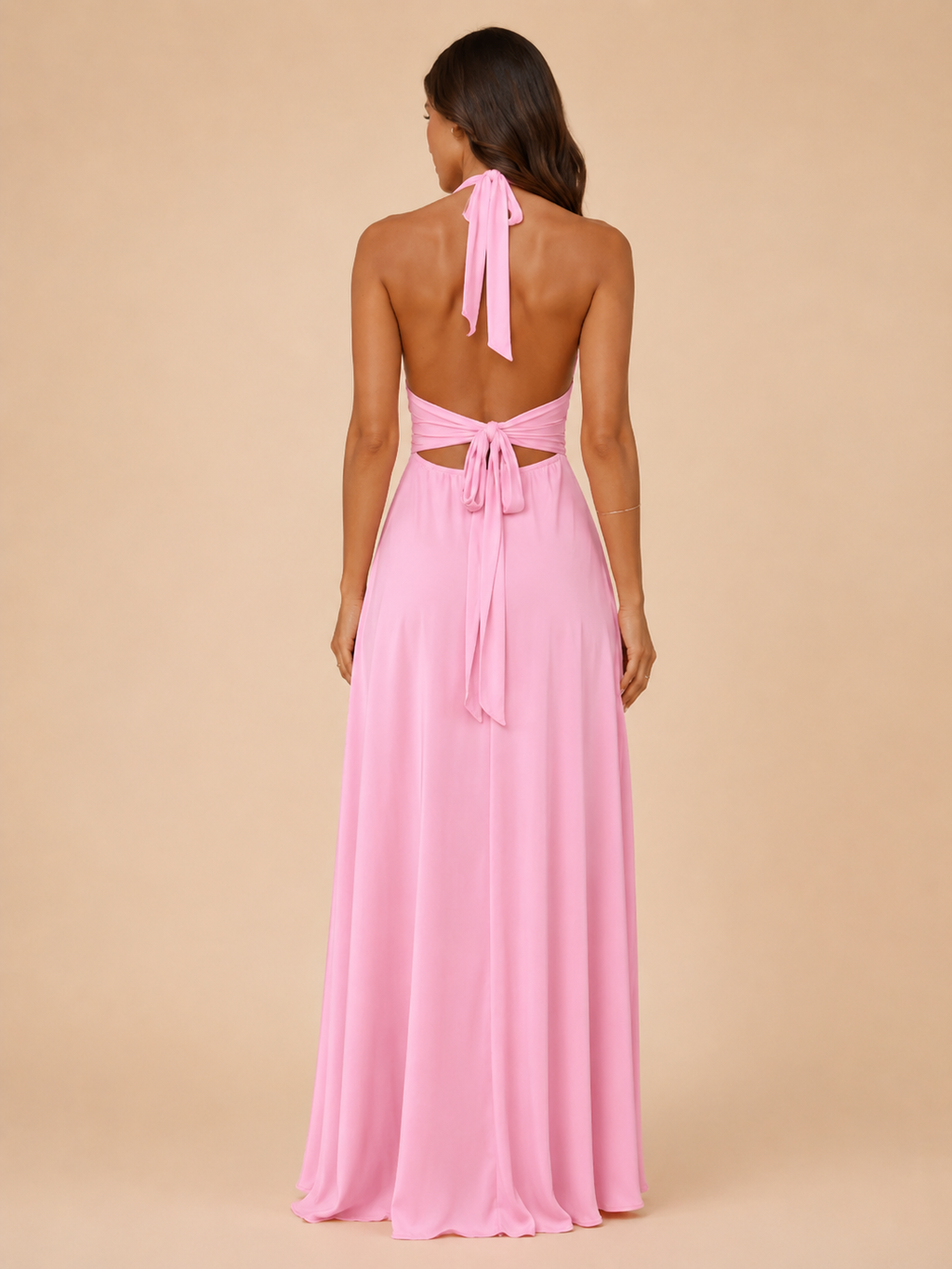 Qelina - Dames halter maxi-jurk met open rug en split