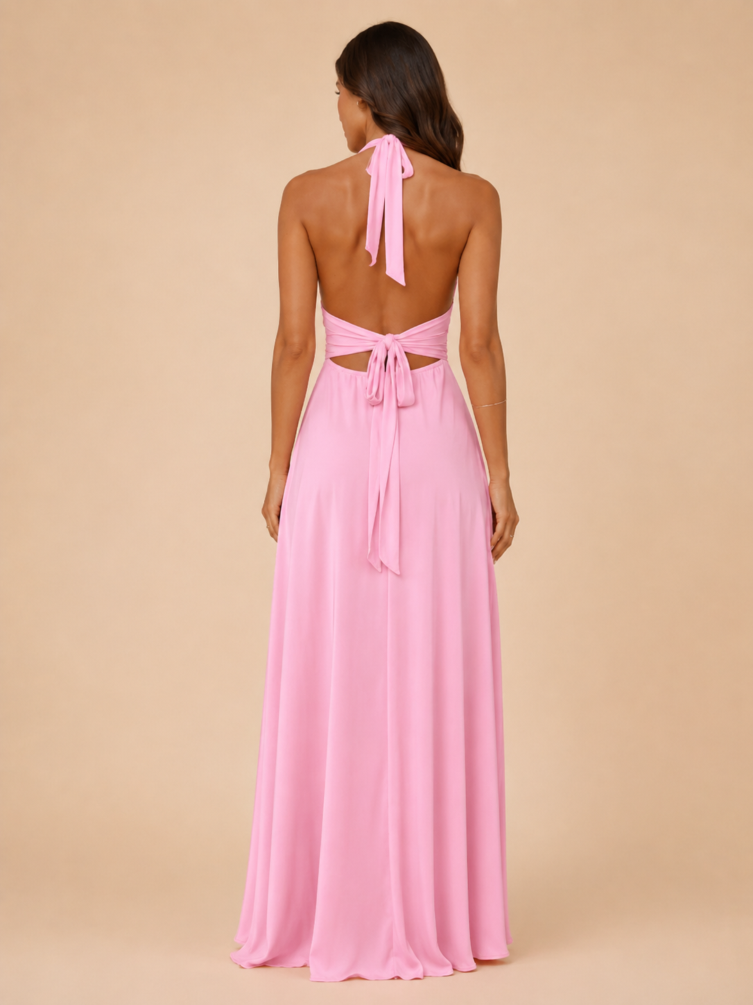 Qelina - Dames halter maxi-jurk met open rug en split