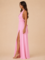 Qelina - Dames halter maxi-jurk met open rug en split