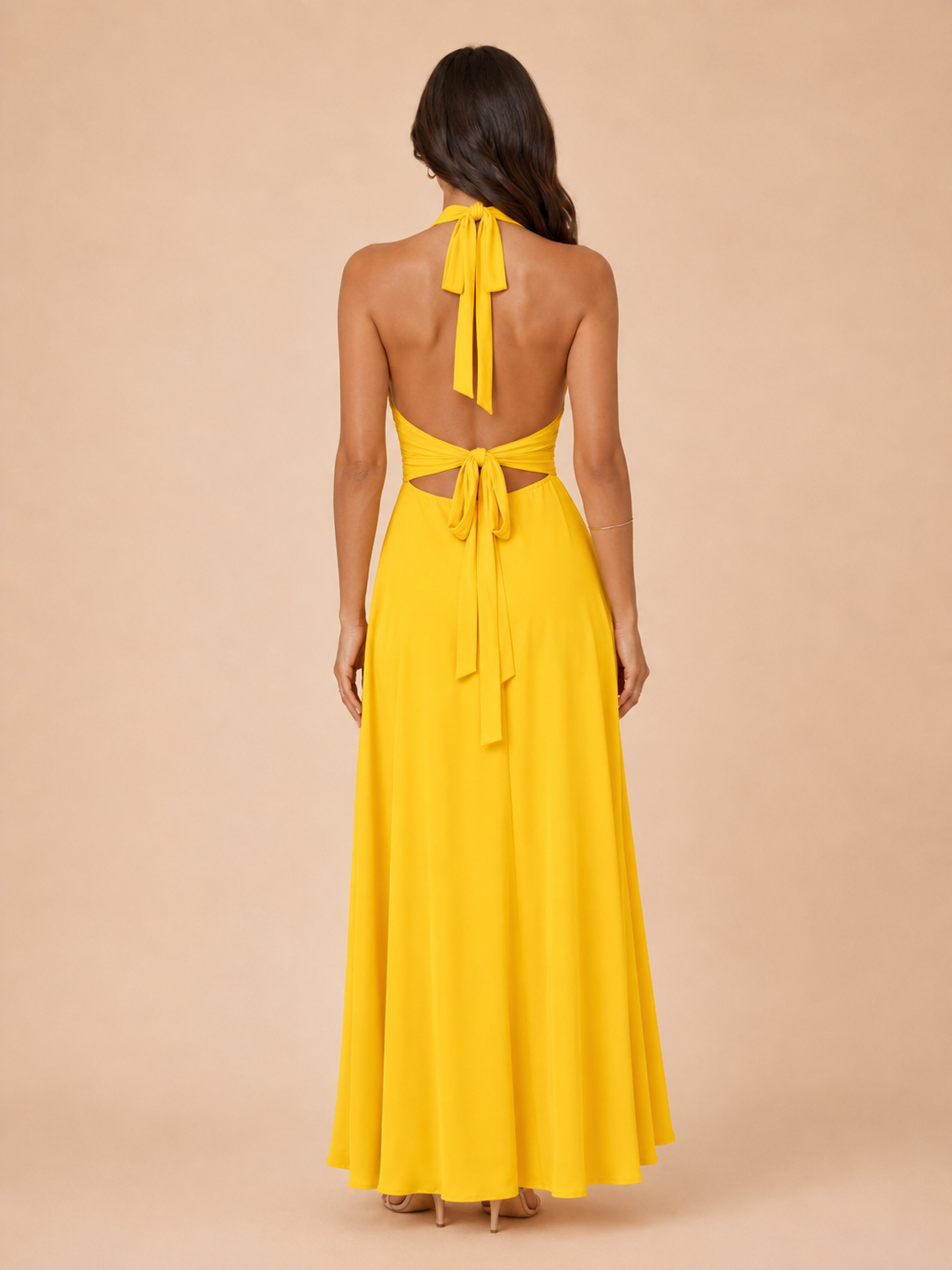 Qelina - Dames halter maxi-jurk met open rug en split