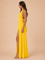 Qelina - Dames halter maxi-jurk met open rug en split