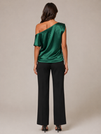 Kylena - Groene Top met Asymmetrische Halslijn