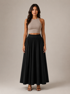 Pavla - Dames Maxi-rok Met Hoge Taille En Plissé-look