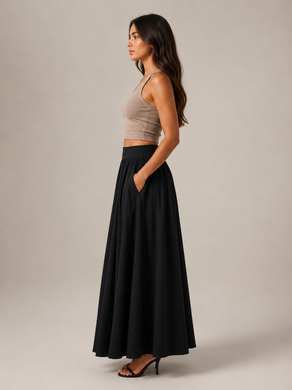 Pavla - Dames Maxi-rok Met Hoge Taille En Plissé-look