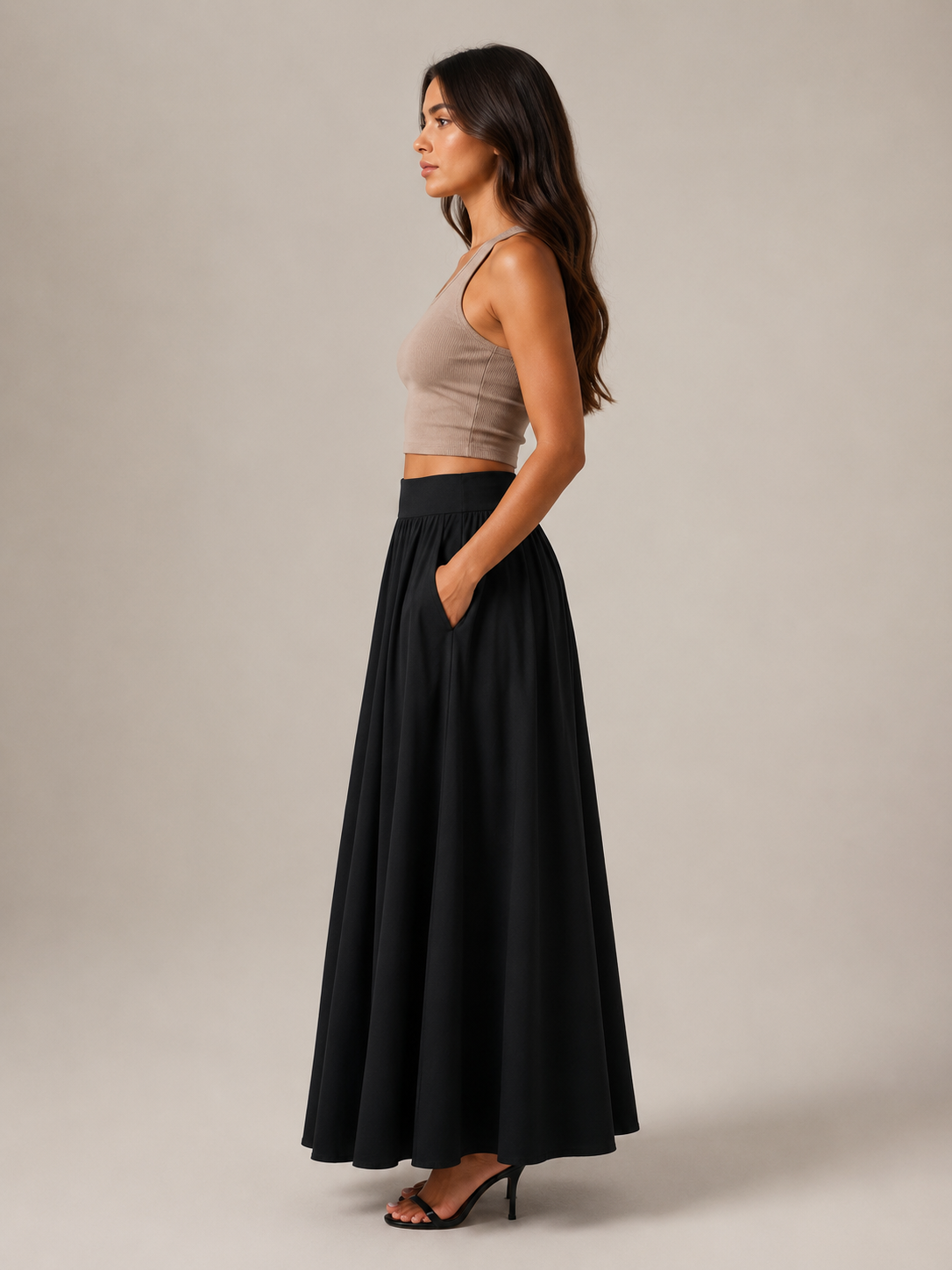 Pavla - Dames Maxi-rok Met Hoge Taille En Plissé-look