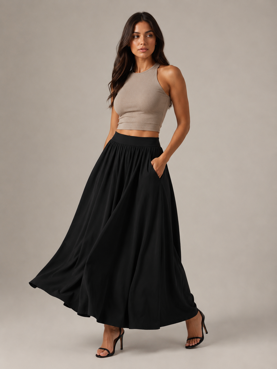 Pavla - Dames Maxi-rok Met Hoge Taille En Plissé-look