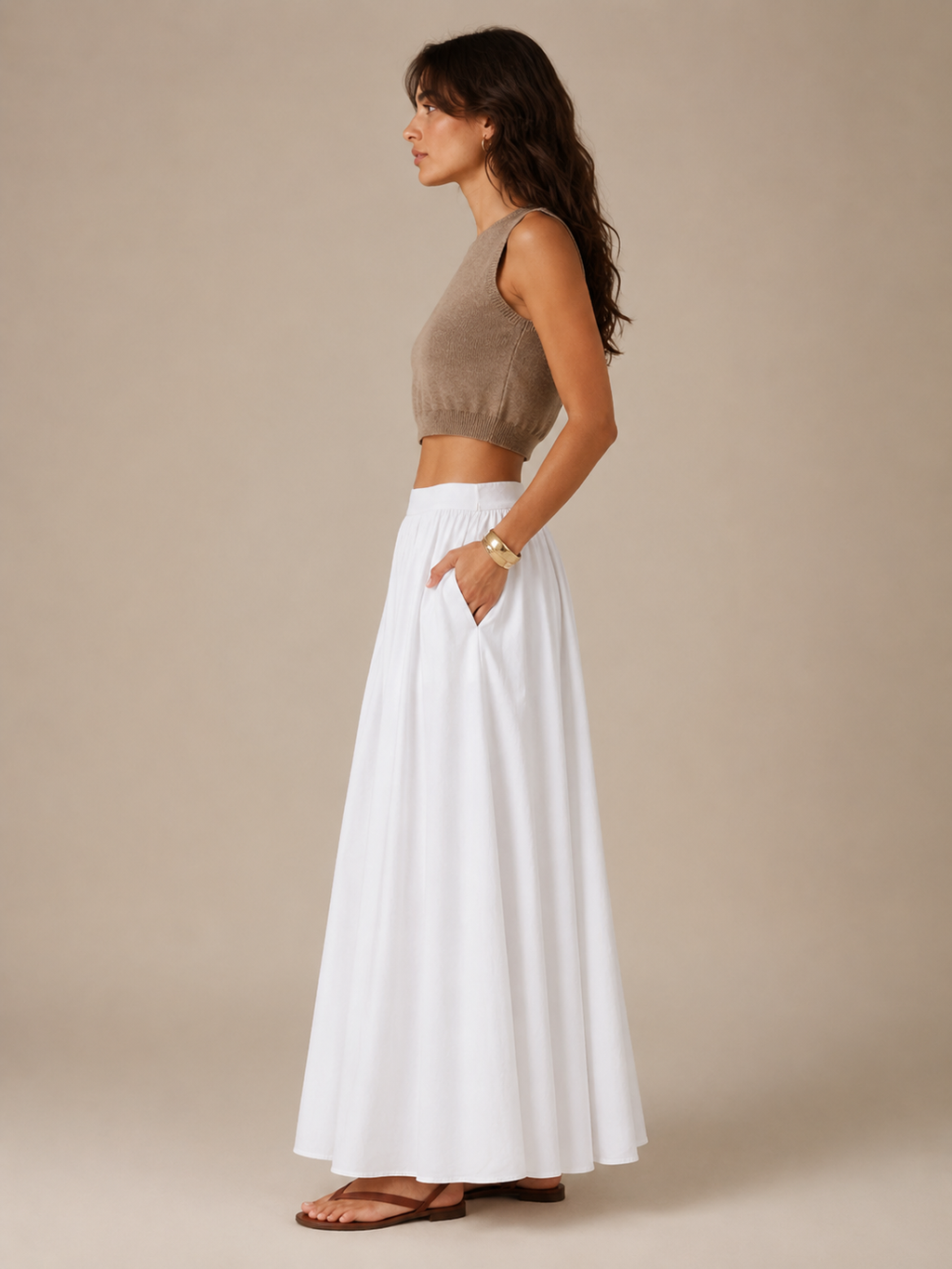 Pavla - Dames Maxi-rok Met Hoge Taille En Plissé-look