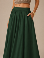 Pavla - Dames Maxi-rok Met Hoge Taille En Plissé-look