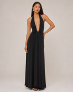 Lucille - Halter Maxi-jurk Met Diepe Halslijn En A-lijn Rok