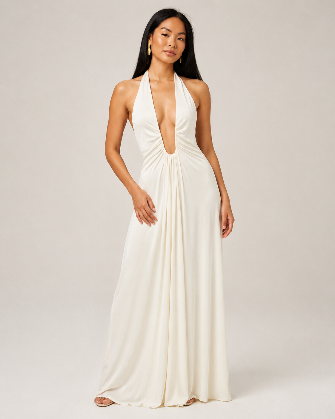 Lucille - Halter Maxi-jurk Met Diepe Halslijn En A-lijn Rok