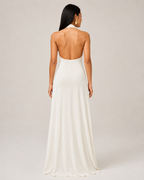 Lucille - Halter Maxi-jurk Met Diepe Halslijn En A-lijn Rok