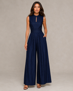 Indira - Blauw Gestreepte Jumpsuit Met Hoge Taille En Zakken