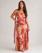 Babet - Oranje Gebreide Maxi-jurk Met Nauwsluitend Silhouet