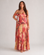 Babet - Oranje Gebreide Maxi-jurk Met Nauwsluitend Silhouet