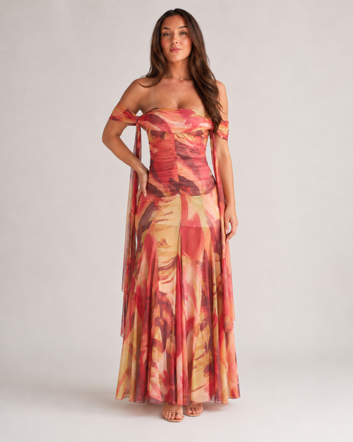 Babet - Oranje Gebreide Maxi-jurk Met Nauwsluitend Silhouet