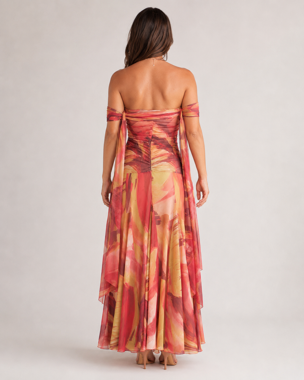 Babet - Oranje Gebreide Maxi-jurk Met Nauwsluitend Silhouet