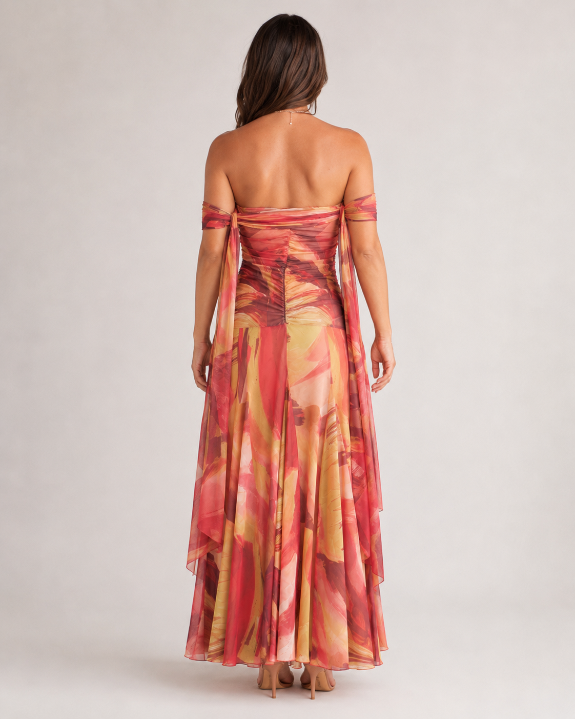 Babet - Oranje Gebreide Maxi-jurk Met Nauwsluitend Silhouet