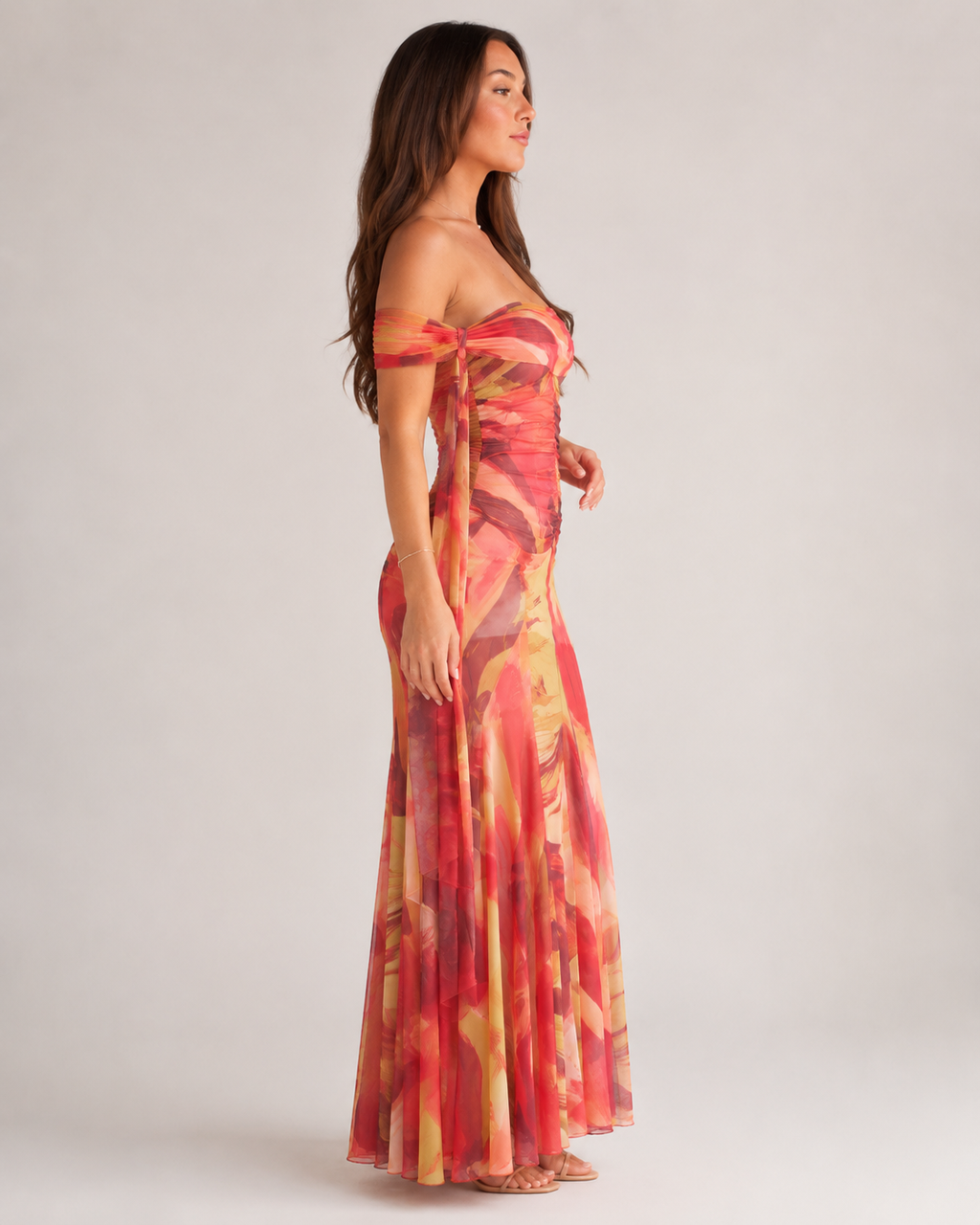 Babet - Oranje Gebreide Maxi-jurk Met Nauwsluitend Silhouet