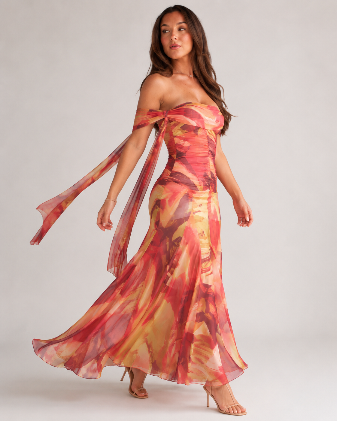 Babet - Oranje Gebreide Maxi-jurk Met Nauwsluitend Silhouet