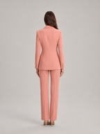Ximena - dames pak met blazer en wijde broek, kantoorset met bloemknopen