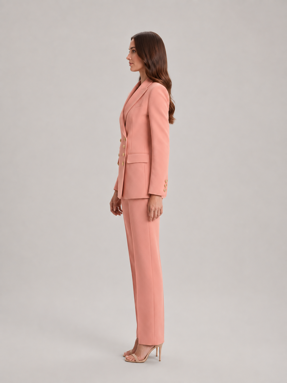Ximena - dames pak met blazer en wijde broek, kantoorset met bloemknopen