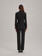 Ximena - dames pak met blazer en wijde broek, kantoorset met bloemknopen