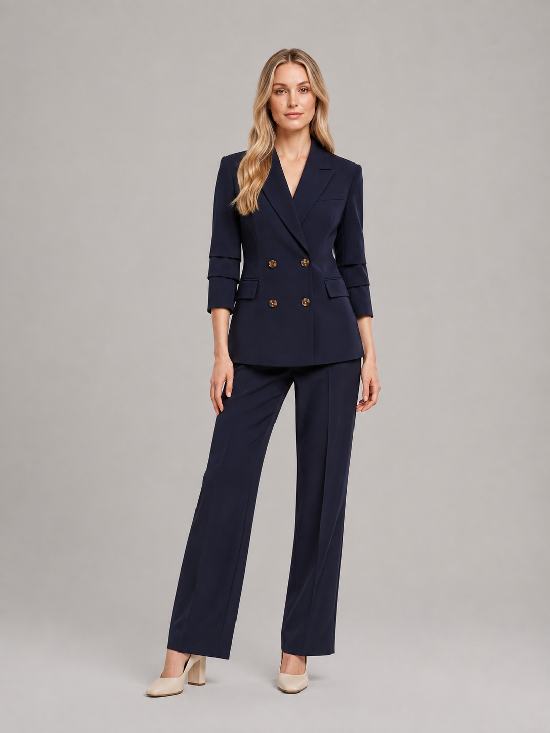 Zorina - dames pak met dubbele knopensluiting en wijde broek