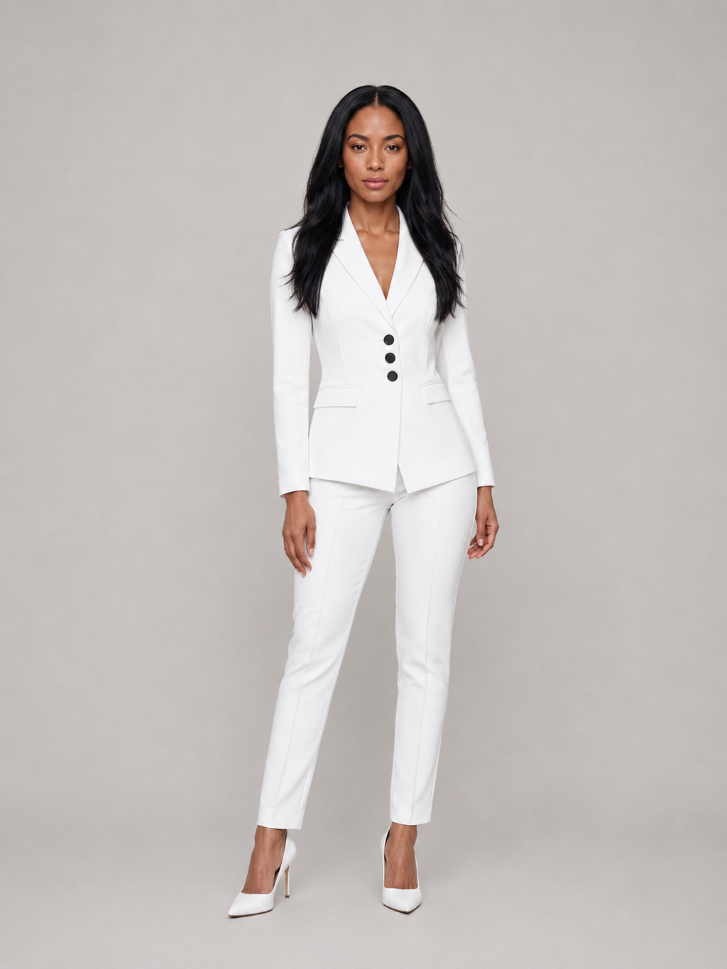 Yolara - dames pak met blazer en rechte broek, getailleerd model