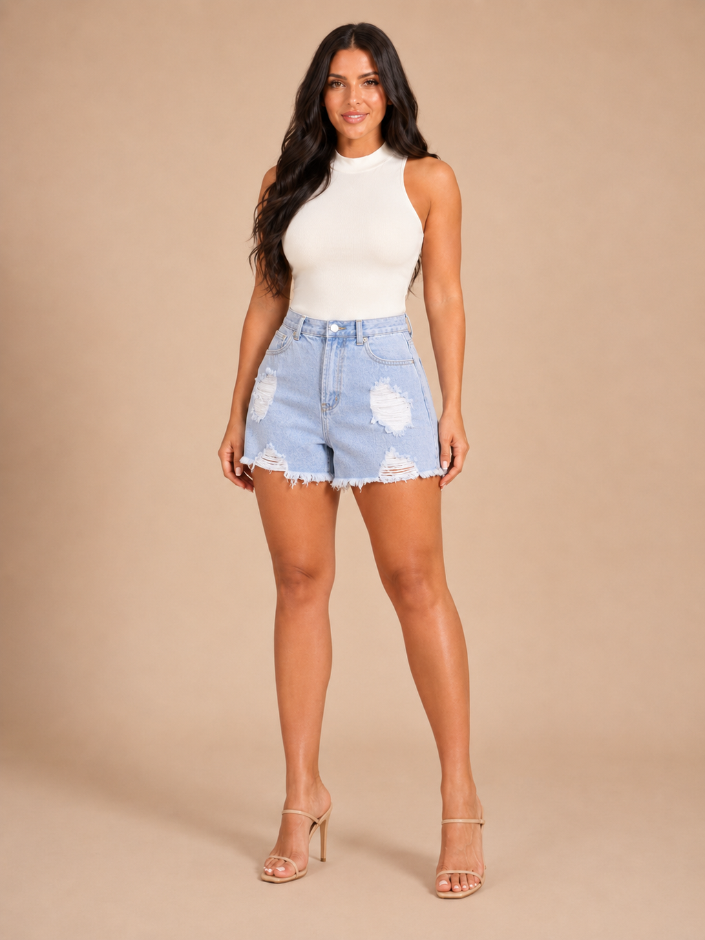 Rosanna - Denim shorts met wijde pasvorm en distressed details