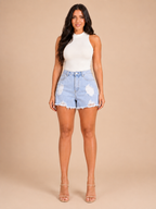 Rosanna - Denim shorts met wijde pasvorm en distressed details