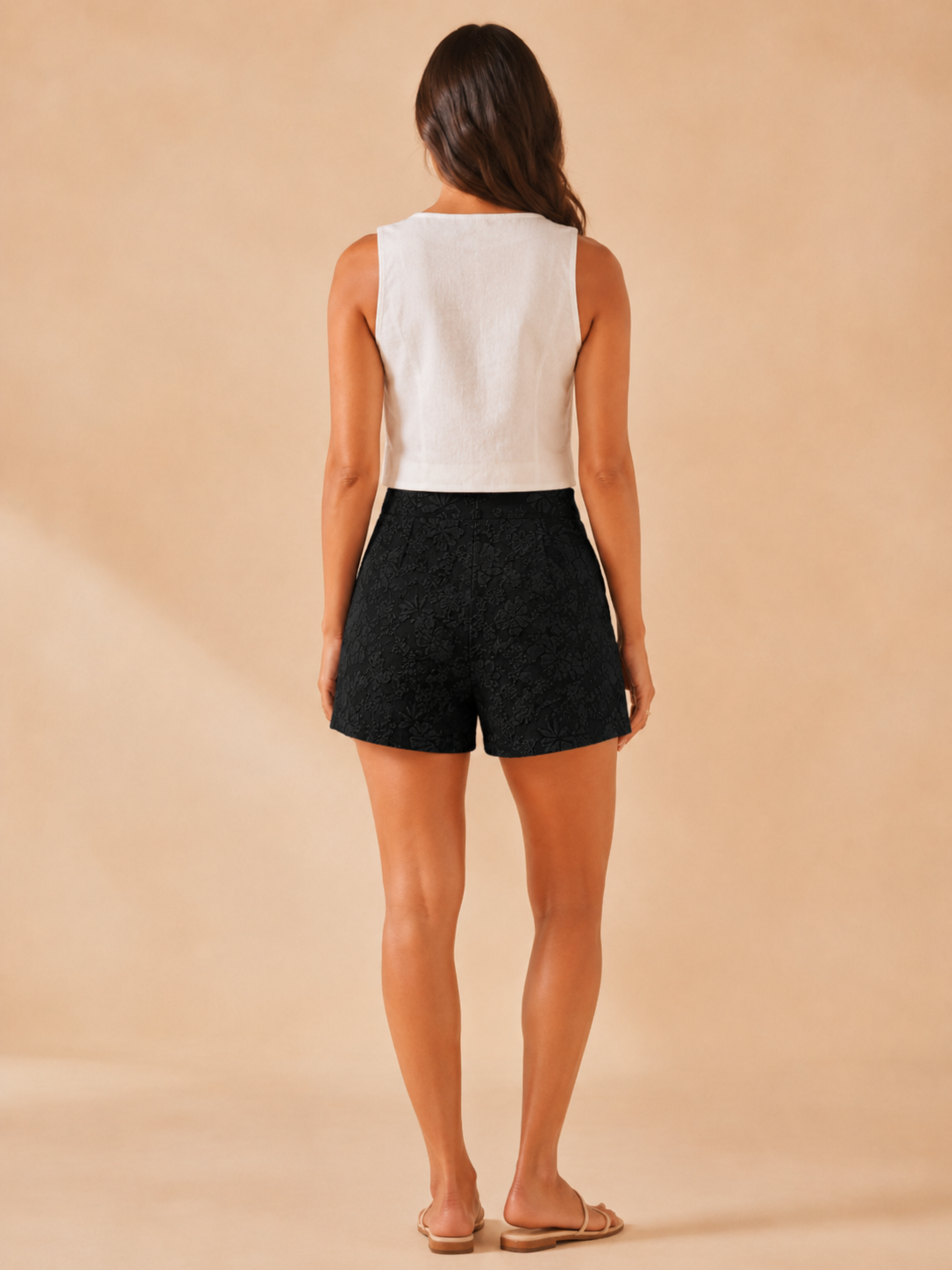Sarah - High-waist jacquard shorts met rechte pijpen