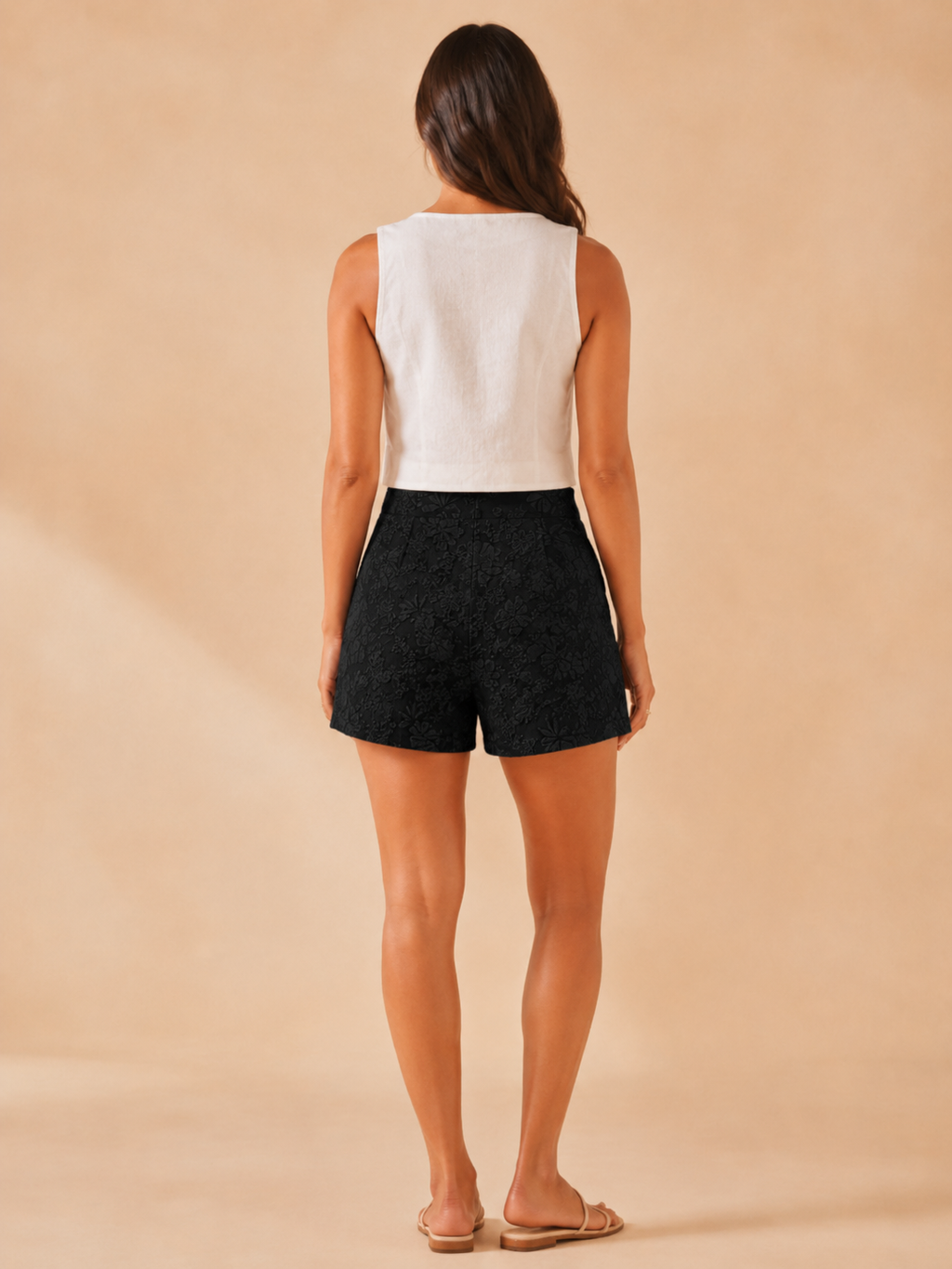 Sarah - High-waist jacquard shorts met rechte pijpen