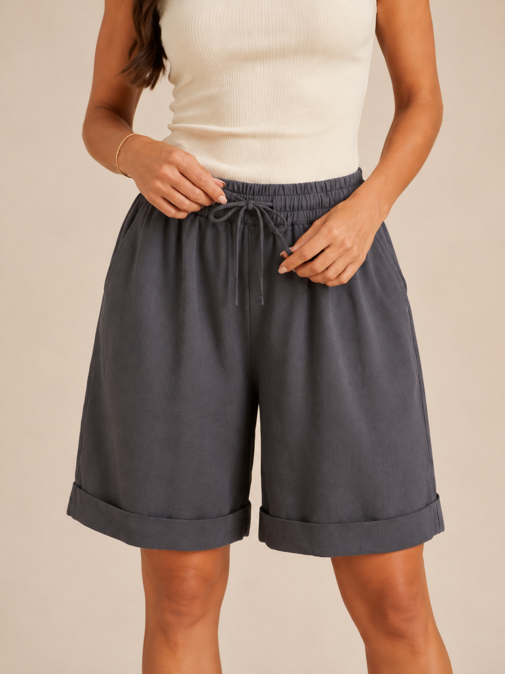 Dorrit - Katoenen shorts met elastische taille en wijde pijpen