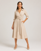 Mirelle - Dames Midi-wikkeljurk Met Ceintuur En Kraag