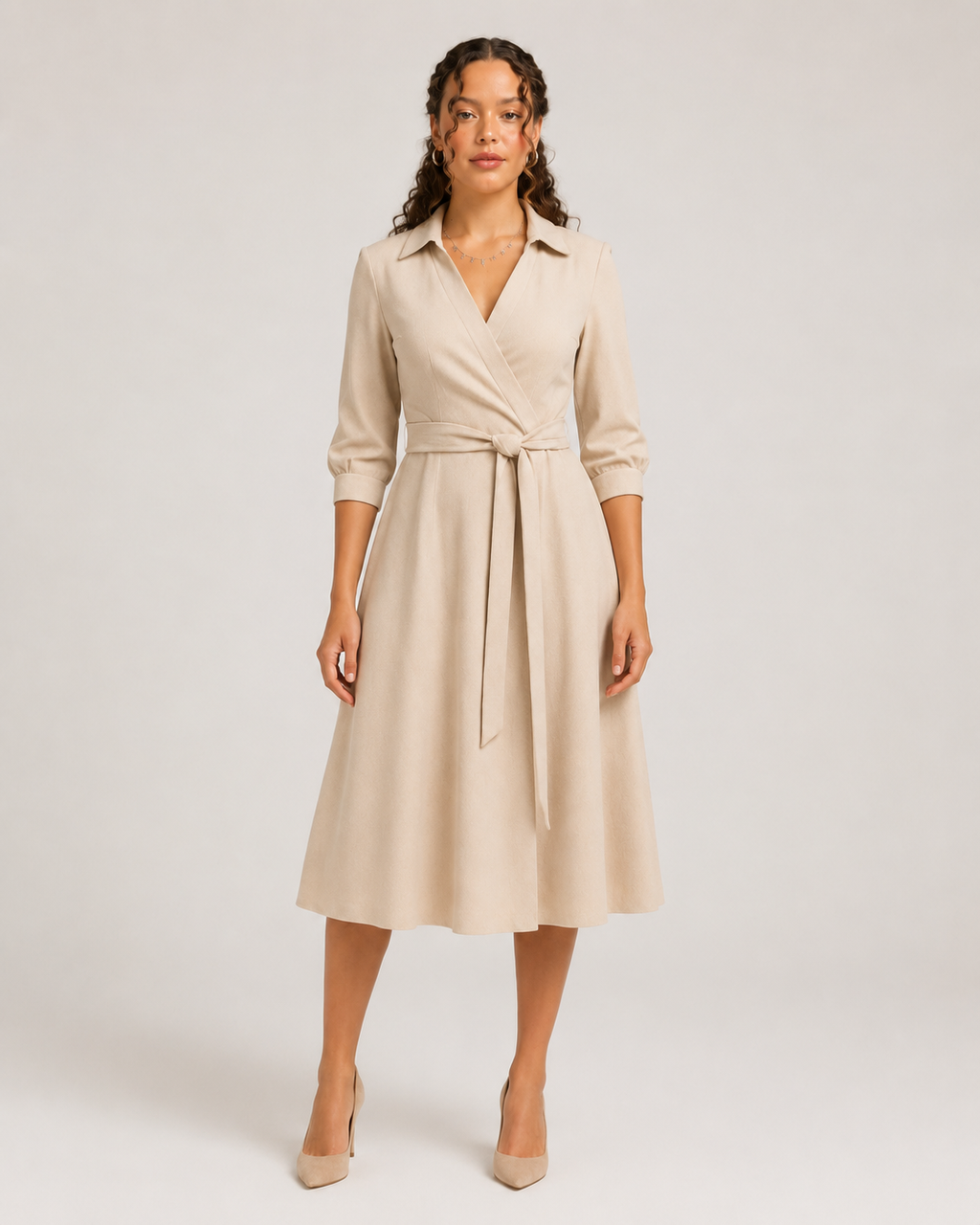 Mirelle - Dames Midi-wikkeljurk Met Ceintuur En Kraag