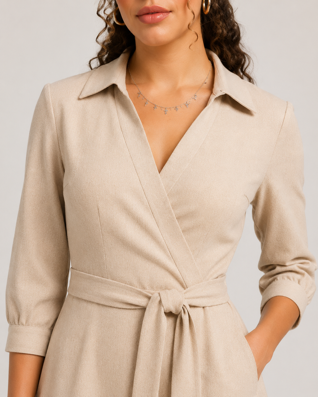 Mirelle - Dames Midi-wikkeljurk Met Ceintuur En Kraag